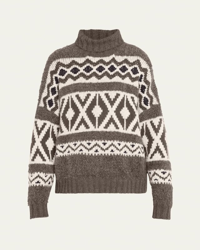 Retro Jacquard Cashmere Wool Turtleneck Sweater